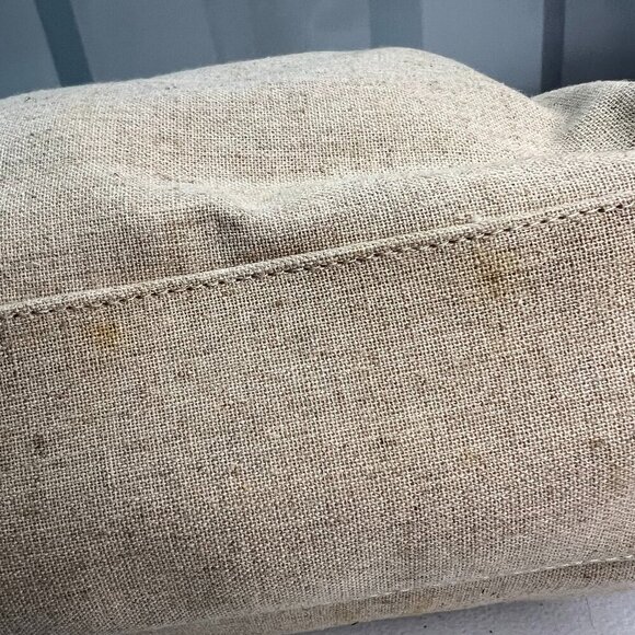 Pantera International Corp Bowling Tote Bag Shoulder Beige Canvas Brown Leather - Picture 9 of 14